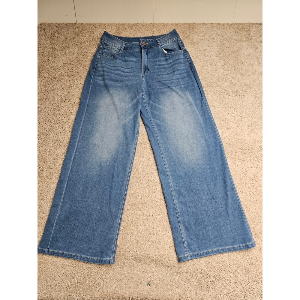 Halara Flex Denim Baggy Wide Leg Jeans Medium Wash Blue High Waisted Size M NWT